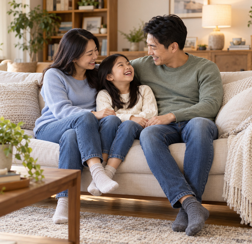 A family enjoying time together at home